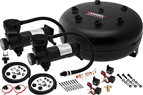 Vixen Air 4 Gallon (15 Liter) Pancake Air Tank with Dual 200 PSI Black Compressor Onboard System/Kit for Suspension/Train Horn 12V VXO4840DB