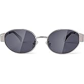 piscm Trendy Oval Sunglasses for Women Men,Fashion Retro 90s Metal Frame Sun Glasses Y2K Shades