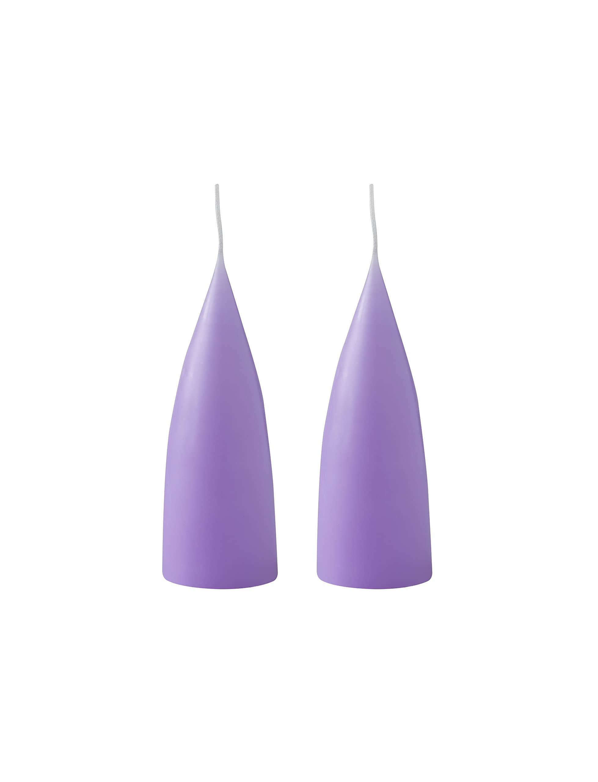 Kunstindustrien® Cone Shaped Candles, 43 Colours, Dripless & Smokeless, 15 Hour Burn Time, Unscented, 2 Pack of 6.5x16cm (Pastel Purple)