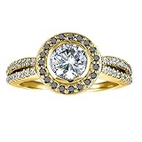 Black And White Diamond Halo Engagement Ring with Split Shank set in 14k Yellow Gold (1.45 Ct Twt)