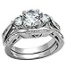 FlameReflection Stainless Steel Wedding Ring Set for Women Bridal Engagement Band Round CZ Three Stone