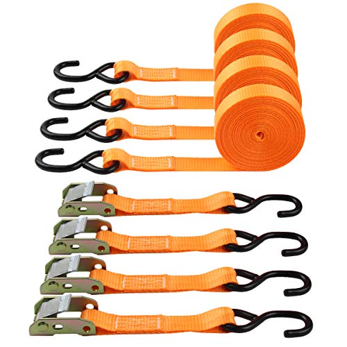 JCHL Tie-Down Cam Straps, Ratchet Tie Down Straps 1" x20' Lashing Straps Cargo Tie Down Strap Polyester Webbing Coated S-Hooks Cambuckle Metal Buckles 1000lbs Capacity Securing Straps (Pack of 4)