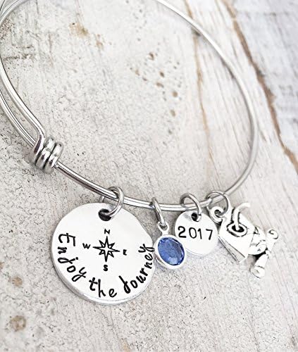 Inspirational Graduation Gift - "Enjoy the Journey" Compass Jewelry Charm Bracelet