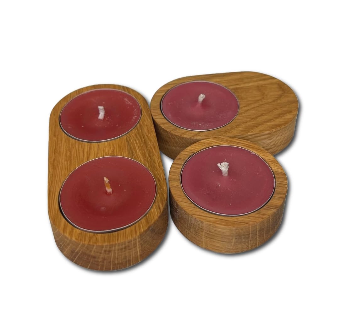 BUNBAN Elegant Tea Light Holder Made of Solid Oak Wood Made in Germany (Set of 4 Bulbs)