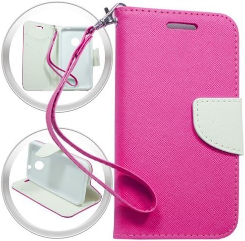 Moto E LTE Wallet Case 2nd Generation (2015 Released) by iViva Luxury Magnetic Wallet Case PU Leather Credit Card ID Folio Holder Flip Cover + A Retractable Stylus Pen w/ 3.5mm Anti Dust Plug (Hot Pink / White Flap)