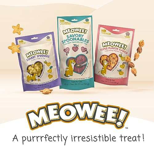 MEOWEE! SAVORY SPOONABLES WITH REAL TUNA, CHICKEN & DUCK, 4 COUNT TUBE, TRIPLE FLAVOR SQUEEZABLE LICKABLE WET TREATS FOR CATS WITH BUILT-IN SPOON FOR LESS MESS
