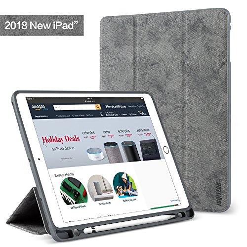 New iPad 9.7 Case 2018 with Pencil Holder,Flexible Soft TPU 6th Generation case Slim-Fit Trifold Stand Folio Smart Cover for the new 9.7 inch Apple iPad 2018 only.Grey