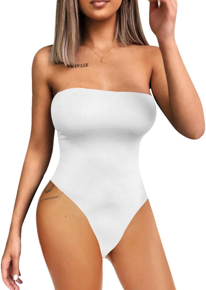 YMDUCHWomen's Sexy Strapless Bodysuit One Piece Triangle Off Shoulder Leotard