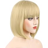 MOSINA 613 Blonde Bob Wig - Short 613 Blonde Straight Bob Wigs with Bangs for Women, Colorful Short Hair Wig, Cute Synthetic Wigs for Cosplay, Daily, Halloween (12inch)