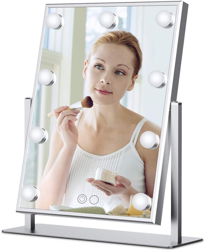 Nitin Lighted Vanity Mirror with Dimmable Touch Control, Hollywood Style Makeup Cosmetic Mirrors with Lights, Aluminum Frame Jewelry Packaging Material Velvet Back Plate (Silver)