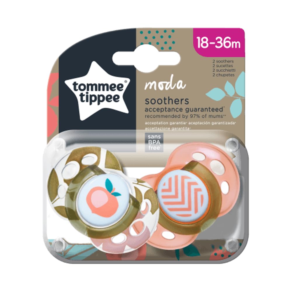 2 x Tommee Tippee Moda Dummy & Soothers | Symmetrical Orthodontic Design & BPA-Free, Reversible, Silicone Teat - Acceptance Guaranteed | for Baby, Child & Toddler - 18-36 Months