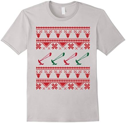 Men's Ugly Christmas Sweater Kitesurfing T Shirt Large Silver