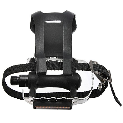 1 Pairs Alloy Cycling Fixie Road Mountain Bike Bicycle Pedals + Toe Clips + Straps Black