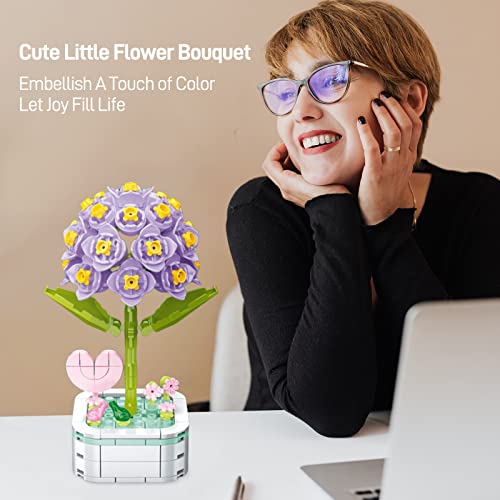 Flower Bouquet Building Set with Base, Cute Sunflower Artificial Plant
