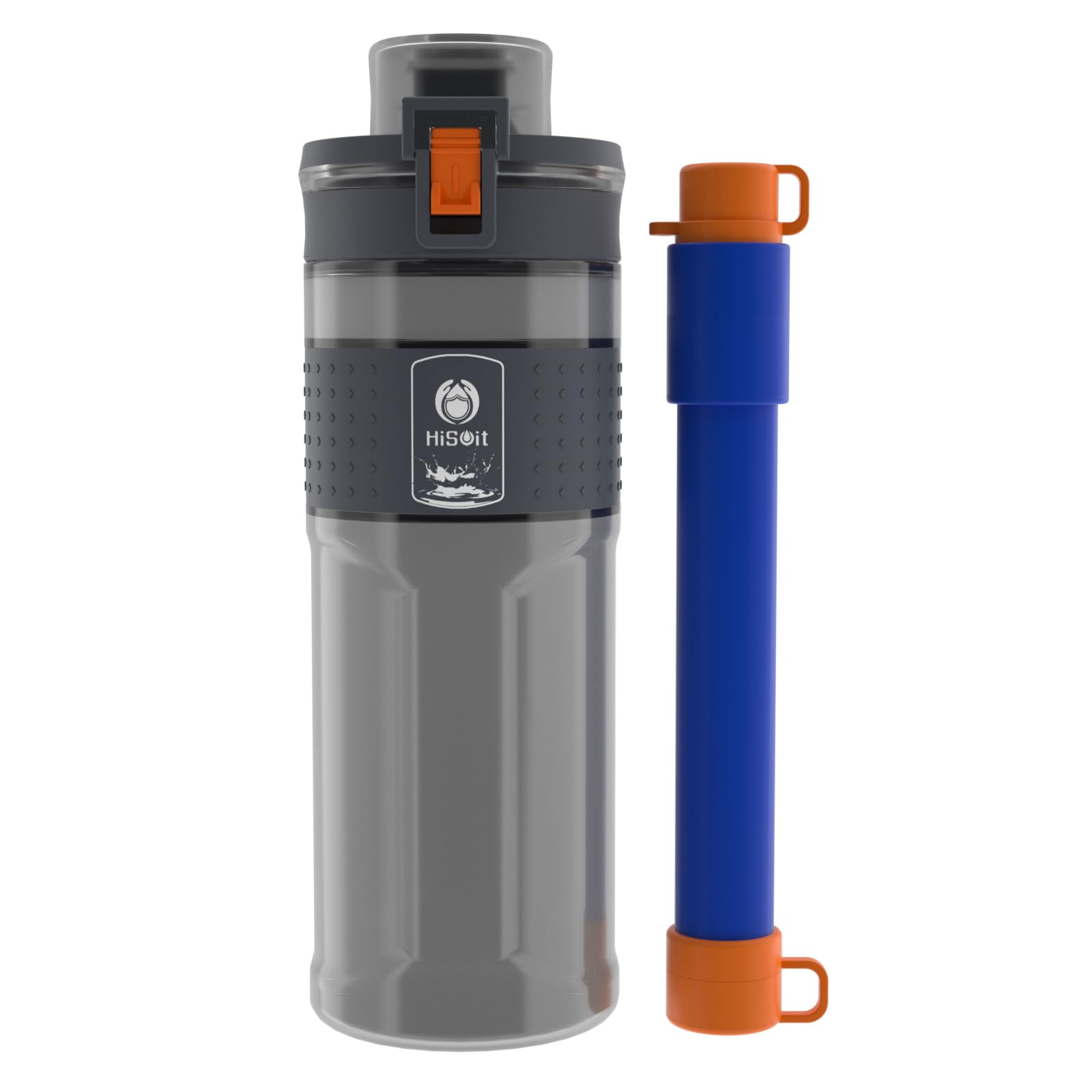 HISOIT Filter Water Bottle with water filter Straw Outdoor Water Purifier and Water Filtration Bottle Survival Emergency Hiking Travel and Backpacking Kits 0.01μm Ultra-Filtration 17oz Dark Grey