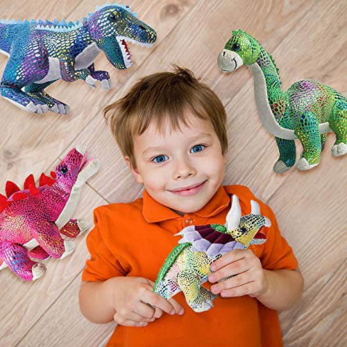 BUILD ME Plush Dinosaur Stuffed Animal Set of 4 Soft Dinosaurs, 12