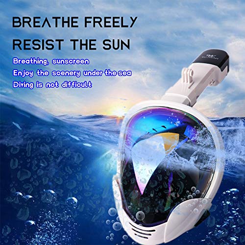 OUUKER Full Face Snorkel Mask, Portable 180° Panoramic View Diving Snorkel Mask Anti-Fog Anti-Leak Safety Diving with Detachable Action Camera Mount for Adults Youth