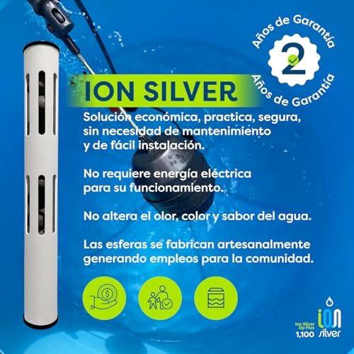Plata Plus desinfectante de agua con esferas de ceramica tratadas con plata coloidal para tinacos y cisternas de hasta 1,100 L, sistema sin mantenimiento.