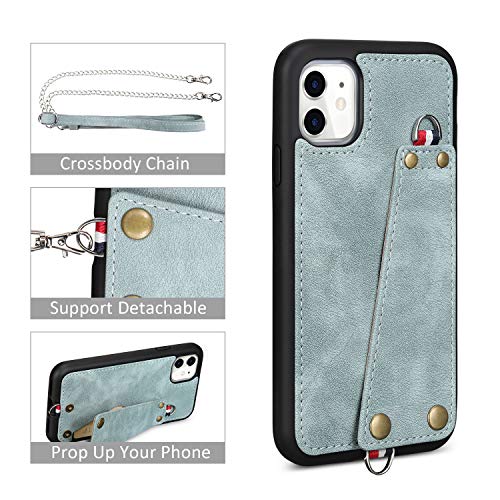 JISON21 iPhone 11 case with Lanyard,iPhone 11 Case Crossbody Chain with Credit Card Holder Slot Adjustable Detachable Strap Leather Case Cover for Apple iPhone 11 6.1 inch 2019