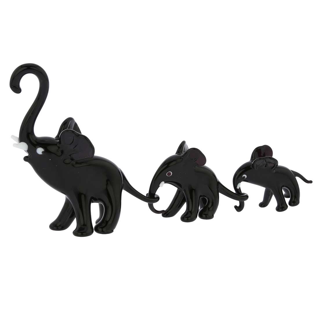 Glass Of Venice Murano Glass Black Elephant Family - 3 Elephants Largest 3 Inch Tall - Symbol of Family Bond - Italian Decorative Glass Figurine Handmade in Venice, Italy
