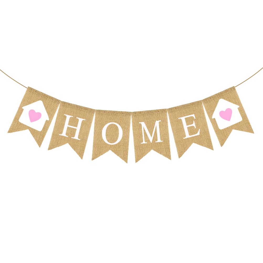 Amosfun Retro Heart Burlap Banner 7X5 Inch Home Decorative Bunting Garland Dovetail Flag for Housewarming Party and Indoor Outdoor Home Ornament