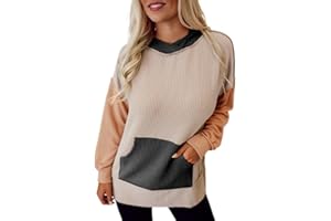 SHEWIN Women's Casual Hoodies Long Sleeve Color Block Lightweight Pullover Tops Loose Sweatshirt with Pocket