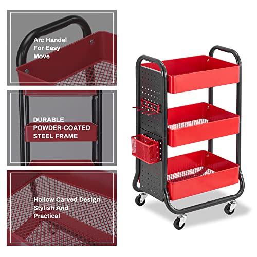 DESIGNA 3Tier Metal Storage Cart,Heavy Duty Rolling Utility Cart with