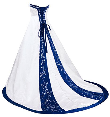 FairOnly D222 Women's Wedding Dress Bridal Gown (X-Small, White Blue)