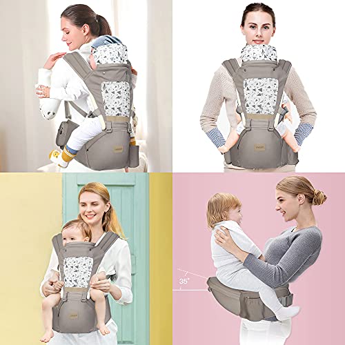 JMMD Baby Carrier with Hip Seat, 6 in 1 Carrier with Front and Back Carry Designed Ergonomic M