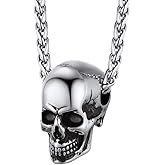 Skull Necklace for Men, Stainless Steel Skeleton Pendant Necklaces, Retro Hip Hop Punk Style, Gothic Halloween Jewelry, Come with Box
