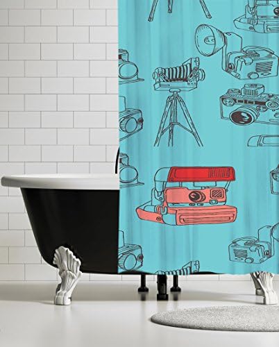 Cool Retro Blue Shower Curtain Unique Art - Mildew Resistant fabric - Vintage Poloroid | UBU Republic