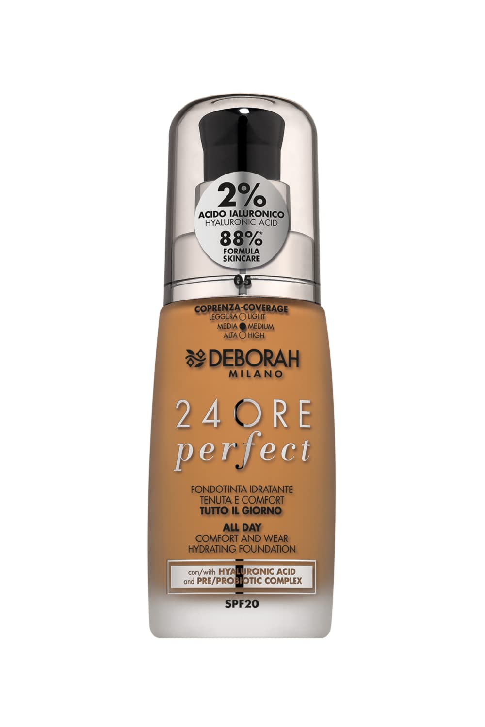 Deborah Milano - 24 Hours Liquid Foundation Perfect Moisturising SPF 20, N.5 Amber, 30.0 ml, 1