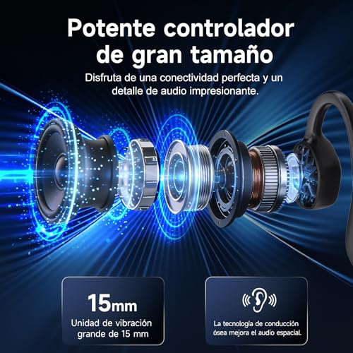 esonstyle Auriculares Conduccion Osea Bluetooth 6.0 – Cascos Conduccion Osea Inalambricos con Micrófono,IPX7 Impermeables Auriculares Deportivos Open Ear para Correr Ciclismo Fitness (Negro)