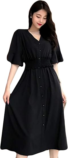 Amazon Aozuoワンピース ロング丈 レディース 無地 ｖネック 着痩せ マキシワンピース ドレス 黒ワンピース エレガント シフォン ワンピース ゆる ハイウエスト フレアワンピース チュニックパーディー ワンピース チュニック 通販