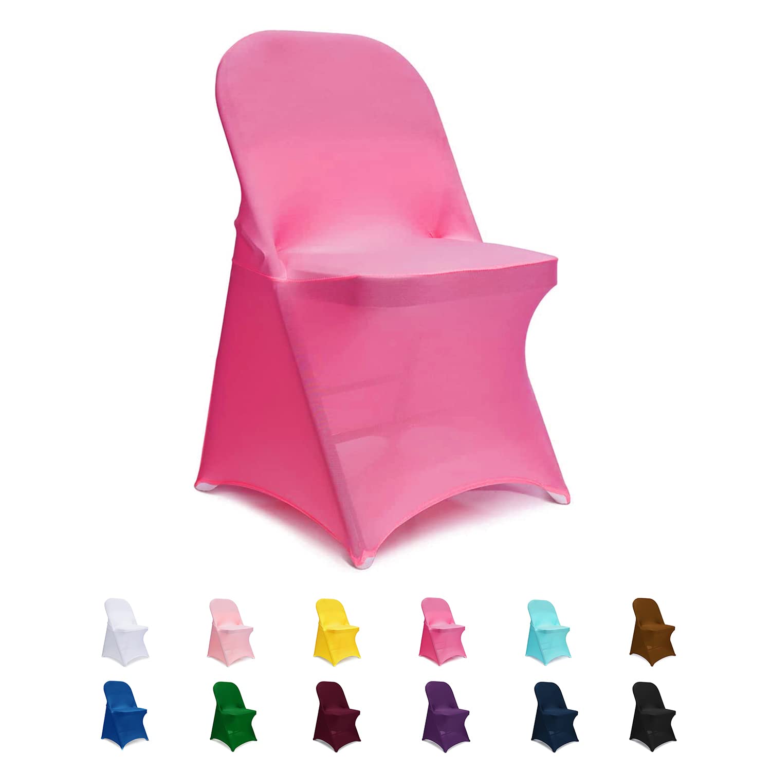 Photo 1 of Jieqier Party Chair Covers, Spandex Folding Chair Covers 12 PCS, Banquet Chair Slipcovers for Wedding, Holidays, Celebration, Hotel (Hot Pink)