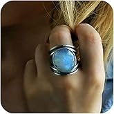 SUKKCCNO 925 Sterling Silver Moon Moonstone Solitaire Ring for Women Gemstone Boho Jewelry Natural Moonstone Victorian Style