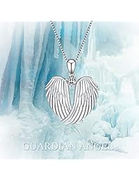 YFN - Collar y pendientes de plata de ley con alas de ángel de la guarda para mujeres y niñas