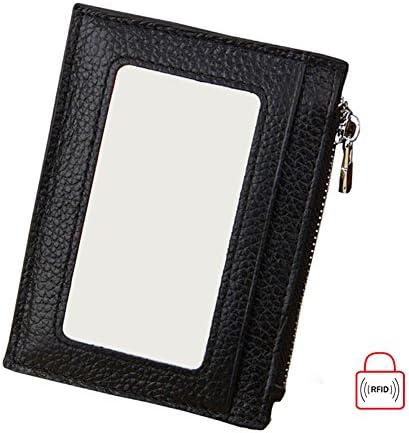 OOOK Unisex RFID 5 Slots Zipper Card Holder Slim Leather Front Pocket Wallet,Black