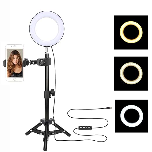 Zomei Ringlicht Ringleuchte LED Handy Dimmbar 6 Zoll Makeup Licht mit Kugelkopf Stativ und Handyhalterung 6W 3000-6000K für Y