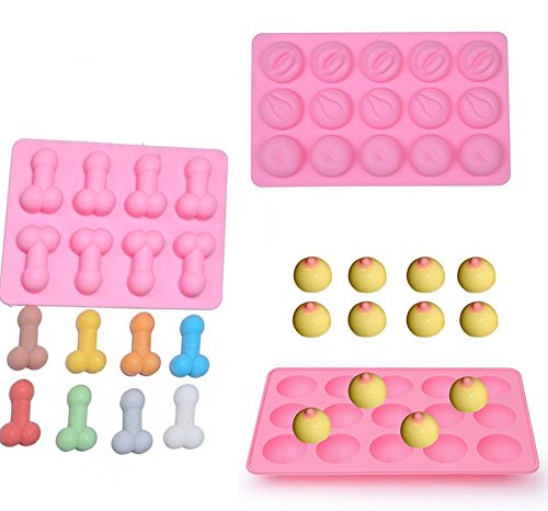 3 Pcs Pink Big Shape Silicone Mold for Birthday Single Party Hilarious Funny Baking Pan Handmade DIY Mousse Chocolate Fondant Soap Cake Ice Cube Mould Tool Novelty Cake Pans