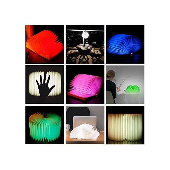 Lámpara de Libro LED de Madera en Forma de Libro, 8 colores de luz, Lámpara de Mesa Lámpara de Noche Book Lamp Recargable USB 360° Plegables Regalo Original Cumpleaños, Navidad - Imagen 7