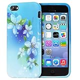 (Case for Iphone 5/5S) Bon Venu Hybrid High Impact Hard Slim Fit Flexible TPU Silicone Case Cover For Apple iPhone 5S & iPhone 5+Screen Protector (Blue Plumeria)