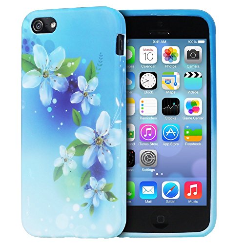 (Case for Iphone 5/5S) Bon Venu Hybrid High Impact Hard Slim Fit Flexible TPU Silicone Case Cover For Apple iPhone 5S & iPhone 5+Screen Protector (Blue Plumeria)