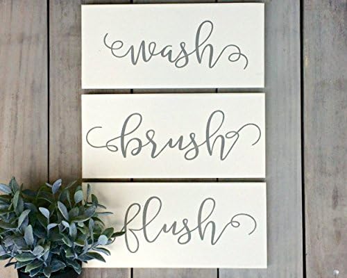 Wash Brush Flush Antique White Wood Set of 3 Signs