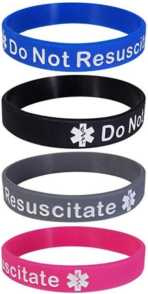 Pack of 4 Do Not Resuscitate DNR Bracelet Silicone Wristband Medical Alert (Gift Box Goodies) UK Seller