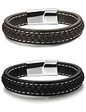 FUNRUN JEWELRY 2 PCS Leather Bracelet for Men Braided Bangle Bracelet Magnitic Clasp 7.5 Inch