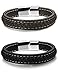 FUNRUN JEWELRY 2 PCS Leather Bracelet for Men Braided Bangle Bracelet Magnitic Clasp 7.5 Inch