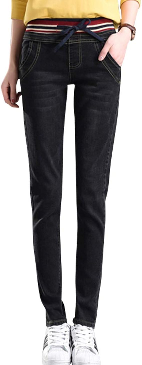 Amazon Teddy デニムパンツ レディース ストレッチ 秋冬 裏起毛 ジーンズ ウエストゴム Pants238 黒 B ブラック 31 2xlサイズ ジーンズ 通販