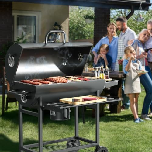 Forubar Automatic Rotating BBQ Grill Outdoor, with Adjustable Charcoal Pan, Thermometer, Barbecue Grill for Outdoor Picnic Backyard Patio and Parties