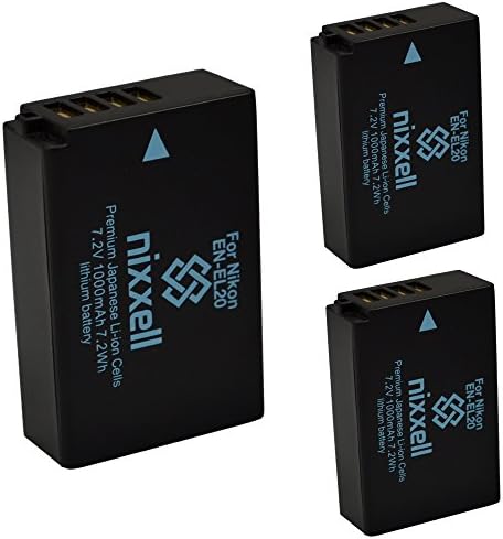 (3 Pack) Ultra High Capacity Original Nixxell Battery for Nikon EN-EL20 EN-EL20a MH-27 Nikon Coolpix A, Nikon 1 AW1,1 J1,1 J2,1 J3, 1 S1, 1 V3, DL24-500, Blackmagic Pocket Cinema Camera &amp; Many More!